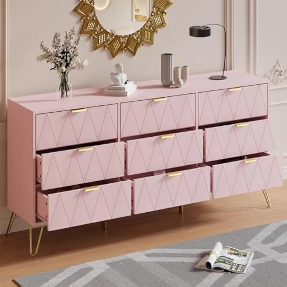 Pink 9 Drawer Dresser and Night Stand Sets for Bedroom, Two Drawers Nightstand Set of 2 & 9 Drawer Dresser
Pink 9 Drawer Dresser and Night Stand Sets for Bedroom, Two Drawers Nightstand Set of 2 & 9 Drawer Dresser