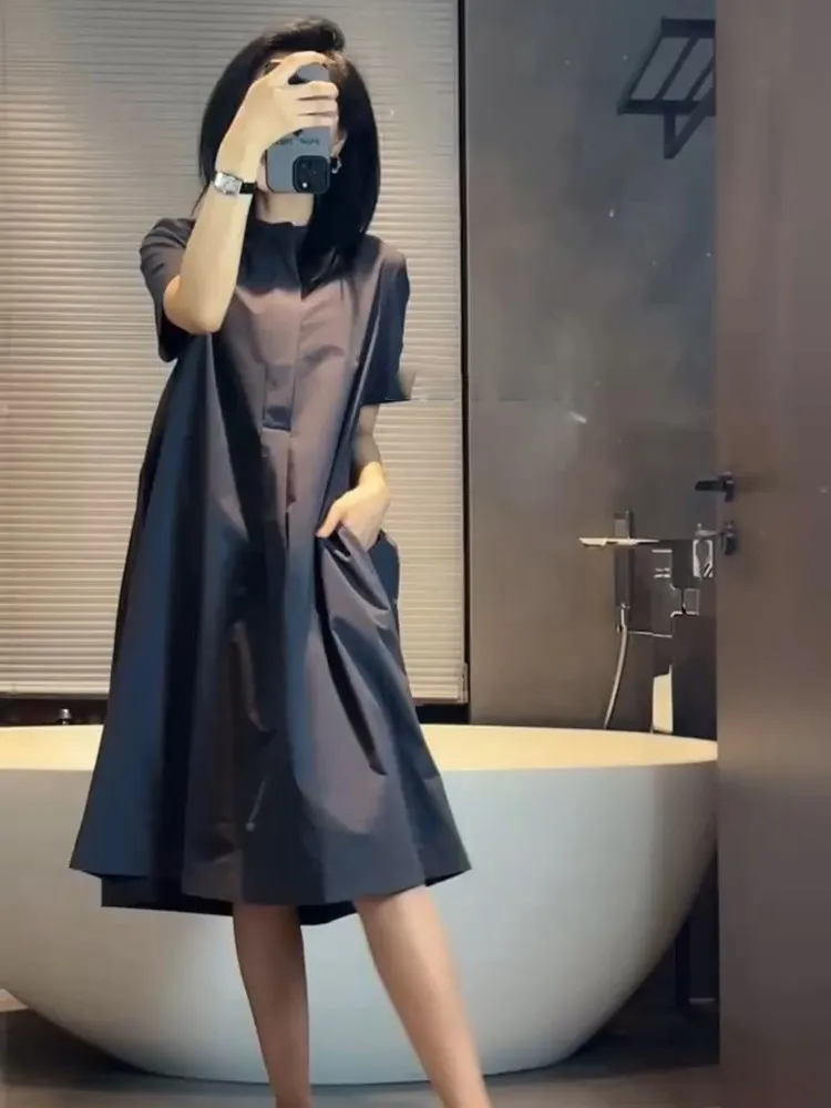 Business Casual Black Short Sleeve Shirt Dress Slimming Lightweight Spring Summer Fashion Korean Style Polyester Fiber
Business Casual Black Short Sleeve Shirt Dress Slimming Lightweight Spring Summer Fashion Korean Style Polyester Fiber
