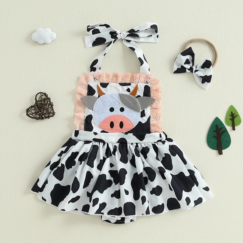 0-18M Newborn Baby Girls Rompers Dress Cow Embroidery Halter Neck Sleeveless Skirt Hem Jumpsuits Bodysuits with Headband Sets
0-18M Newborn Baby Girls Rompers Dress Cow Embroidery Halter Neck Sleeveless Skirt Hem Jumpsuits Bodysuits with Headband Sets