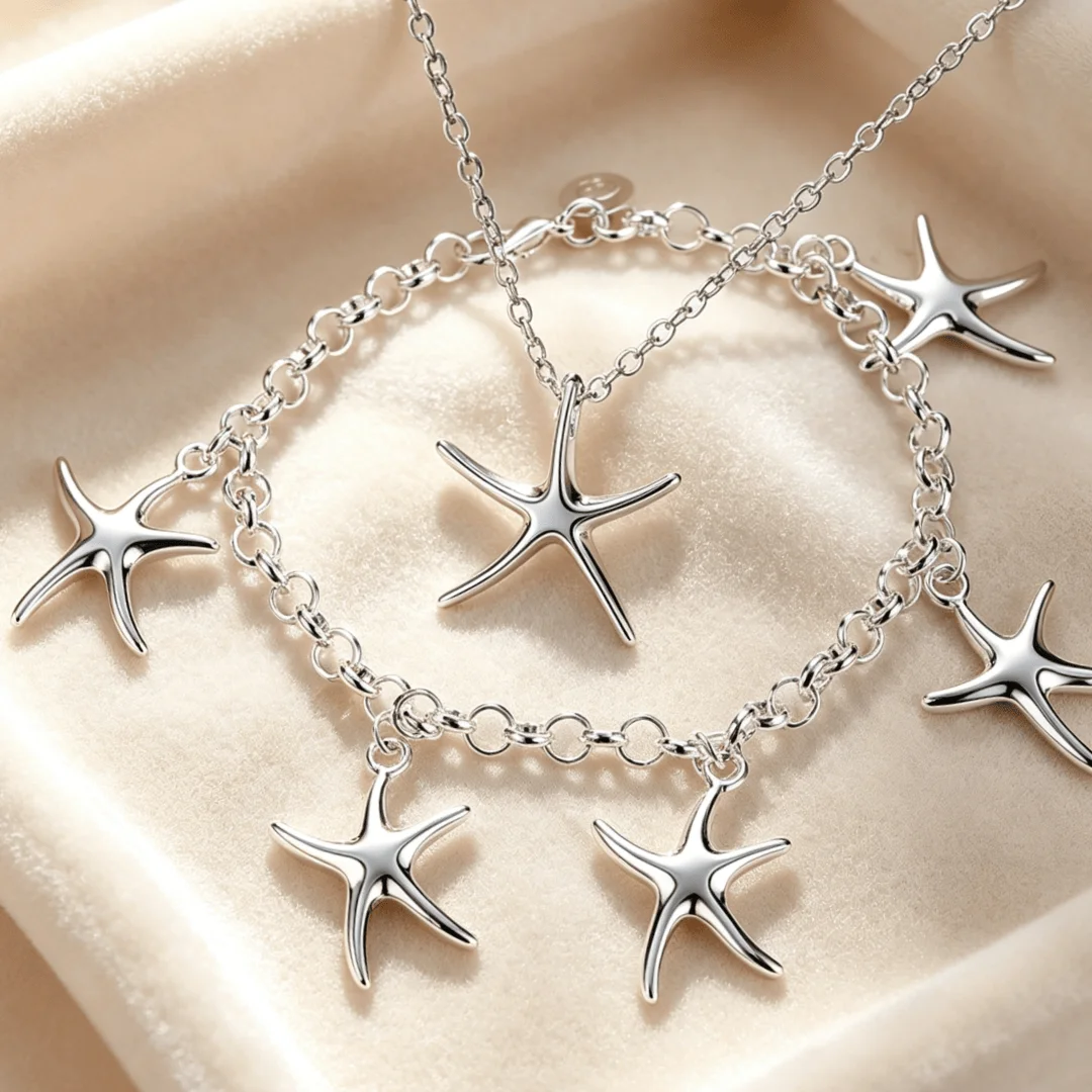 Hot y2k style Costume Jewelry sets 925 sterling Silver precious Starfish necklaces bracelet for women Fashion Party wedding gift
Hot y2k style Costume Jewelry sets 925 sterling Silver precious Starfish necklaces bracelet for women Fashion Party wedding gift
