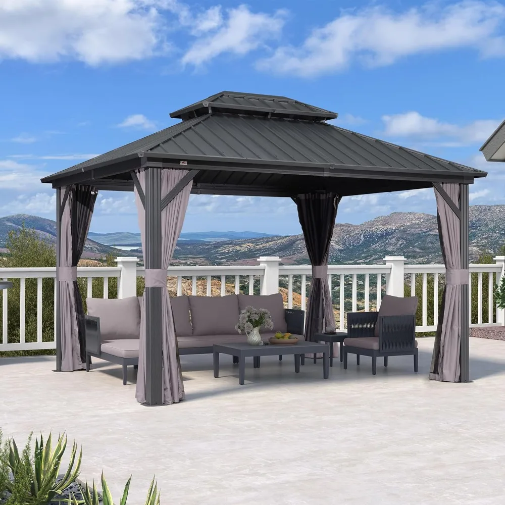 10' X 12' Gazebo Outdoor Aluminum Gazebo with Heavy Duty Galvanized Steel Double Roof for Patio Backyard Deck, Netti
10' X 12' Gazebo Outdoor Aluminum Gazebo with Heavy Duty Galvanized Steel Double Roof for Patio Backyard Deck, Netti