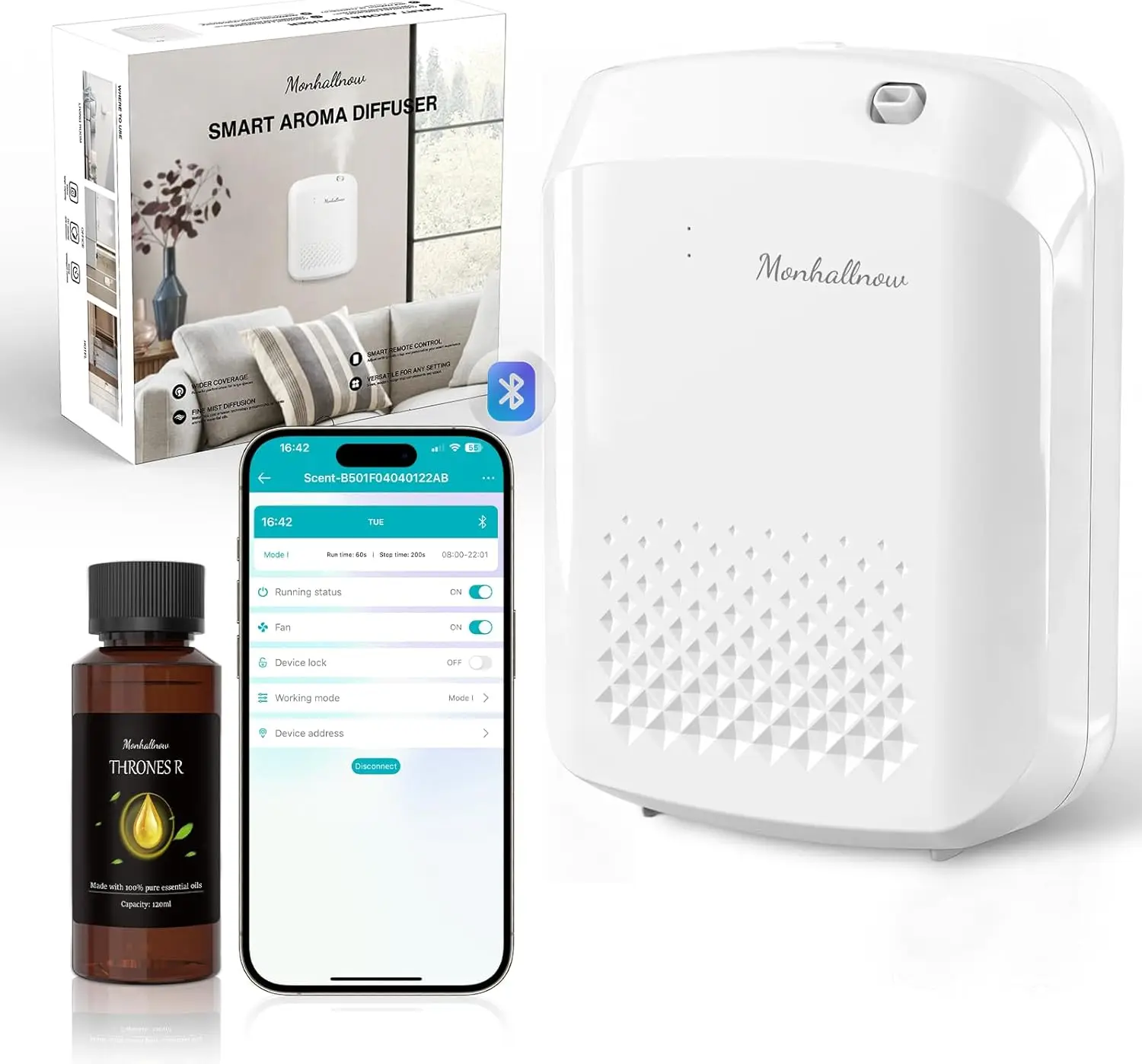 Waterless Essential Oil Diffuser, 2500 Sq.Ft Coverage, Bluetooth App Control, No-Noise Wall-Mounted Aroma Diffuser, 400ml
Waterless Essential Oil Diffuser, 2500 Sq.Ft Coverage, Bluetooth App Control, No-Noise Wall-Mounted Aroma Diffuser, 400ml