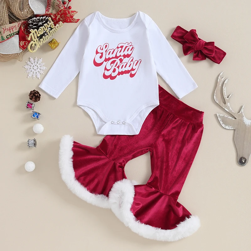 Toddler Clothes Girls Christmas Outfits Letter Print Long Sleeve Rompers Flare Pants Headband 3Pcs Set Baby Clothing
Toddler Clothes Girls Christmas Outfits Letter Print Long Sleeve Rompers Flare Pants Headband 3Pcs Set Baby Clothing