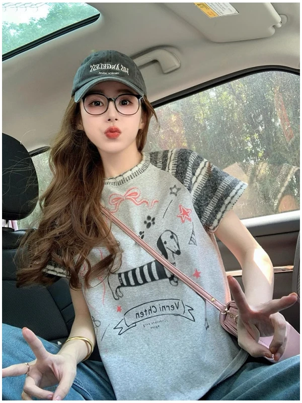 Outlet Store American Retro Graffiti Print Short Sleeve T-Shirt Women's Patchwork Design Shoulder Insertion Top Kno...
Outlet Store American Retro Graffiti Print Short Sleeve T-Shirt Women's Patchwork Design Shoulder Insertion Top Kno...