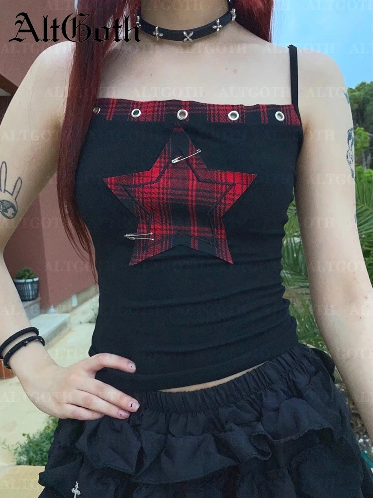 AltGoth Y2k E-girl Goth Camisole Women Streetwear Cyber Punk Emo Alternative Grunge Red Plaid Pentagram Patchwork Crop Tank Tops
AltGoth Y2k E-girl Goth Camisole Women Streetwear Cyber Punk Emo Alternative Grunge Red Plaid Pentagram Patchwork Crop Tank Tops