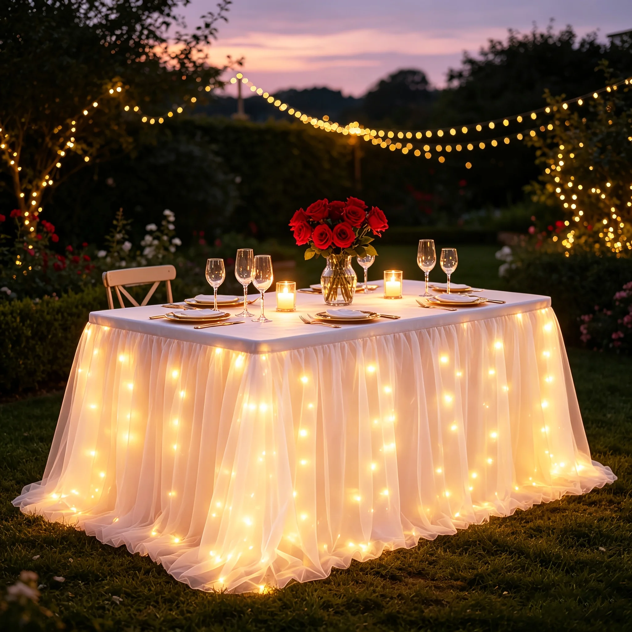 White Tulle LED Table Skirt, 6ft/72in Sheer Table Skirting with Fairy Lights, for Wedding Birthday Baby Shower, Rectangle & Round Table Decoration, Romantic Table Cover for Dessert/Cake Table, Party Home Decor
White Tulle LED Table Skirt, 6ft/72in Sheer Table Skirting with Fairy Lights, for Wedding Birthday Baby Shower, Rectangle & Round Table Decoration, Romantic Table Cover for Dessert/Cake Table, Party Home Decor