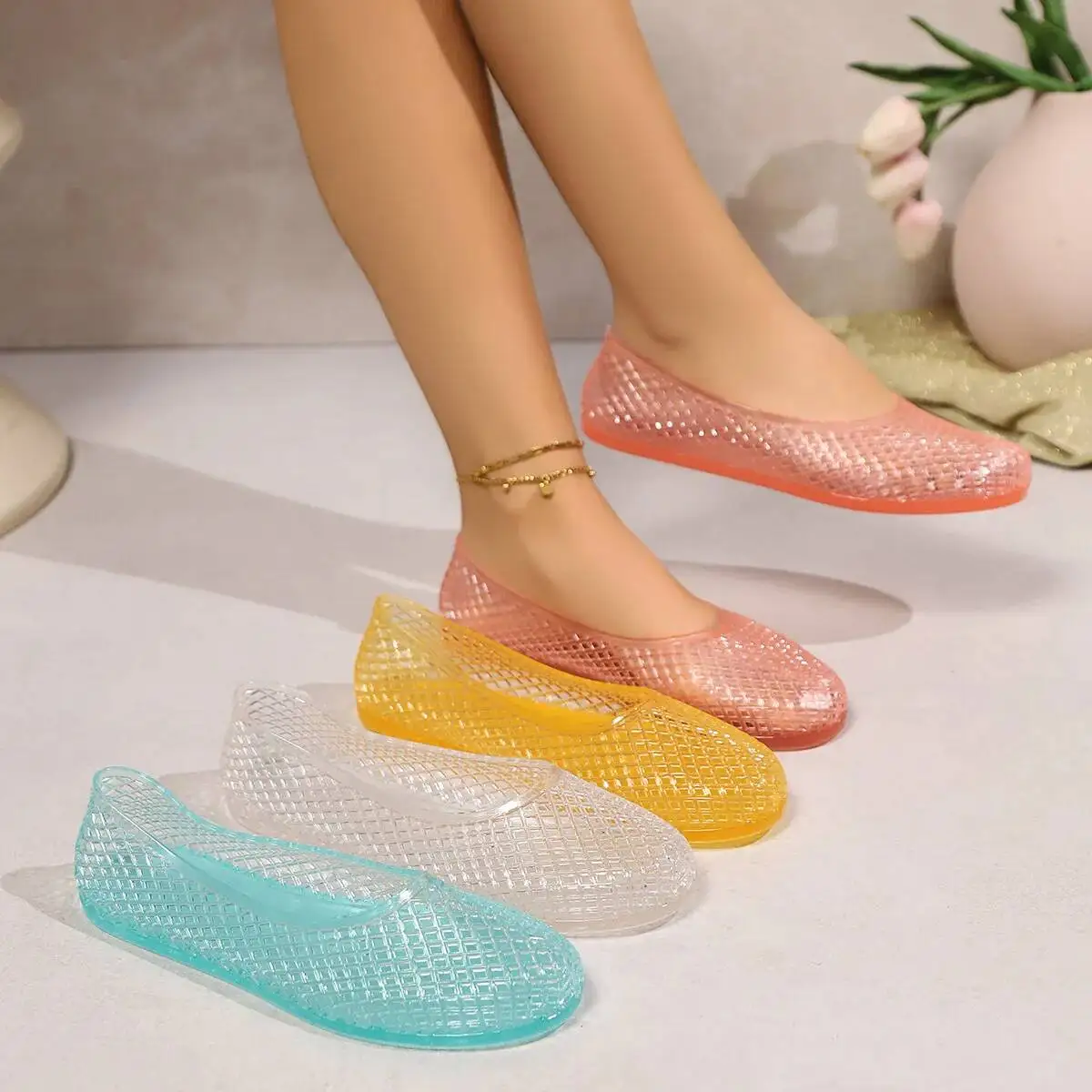Women Jelly Mesh Ballet Square Toe Fashion Slip-On Flats Lightweight Casual Flat Sandals Breathable For Summer Beach
Women Jelly Mesh Ballet Square Toe Fashion Slip-On Flats Lightweight Casual Flat Sandals Breathable For Summer Beach