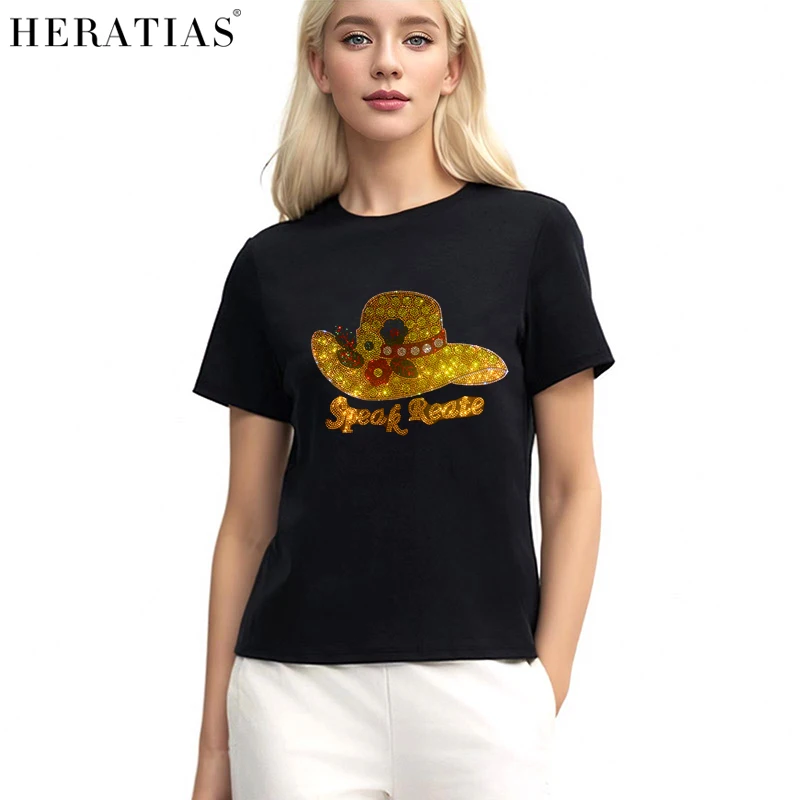 Sparkling diamonds noblewoman bowler hat T-shirt High-quality fabrics women's summer short-sleeved casual hot diamond T-shirt
Sparkling diamonds noblewoman bowler hat T-shirt High-quality fabrics women's summer short-sleeved casual hot diamond T-shirt