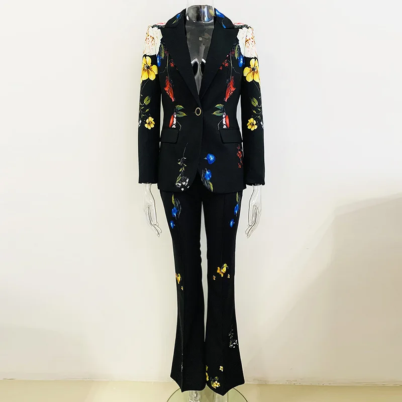 Autumn Winter Designed Digital Floral Printing Lady Office Fashion Suit Single-breasted Blazer Flared Pants Women 2pcs
Autumn Winter Designed Digital Floral Printing Lady Office Fashion Suit Single-breasted Blazer Flared Pants Women 2pcs