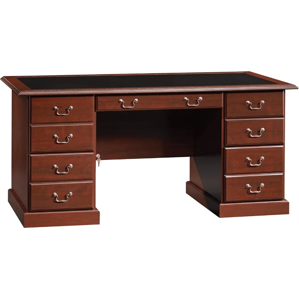 Executive desk with spacious tabletop, including file drawers and cabinet, suitable for home or office use.
Executive desk with spacious tabletop, including file drawers and cabinet, suitable for home or office use.