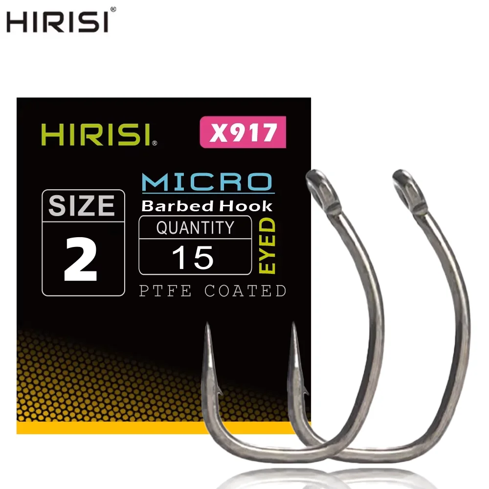 Hirisi 15pcs Carp Fishing Hooks With Eye Micro Barb High Carbon Steel Fish Hooks PTFE Coated X917 Fishing Accessories
Hirisi 15pcs Carp Fishing Hooks With Eye Micro Barb High Carbon Steel Fish Hooks PTFE Coated X917 Fishing Accessories