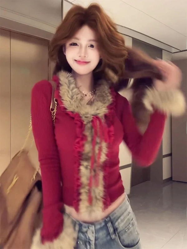 Slimming Long Sleeve Knitted Sweater Women's Fashion Autumn Winter V-neck Belted Fur Collar Knot Design Korean Style
Slimming Long Sleeve Knitted Sweater Women's Fashion Autumn Winter V-neck Belted Fur Collar Knot Design Korean Style