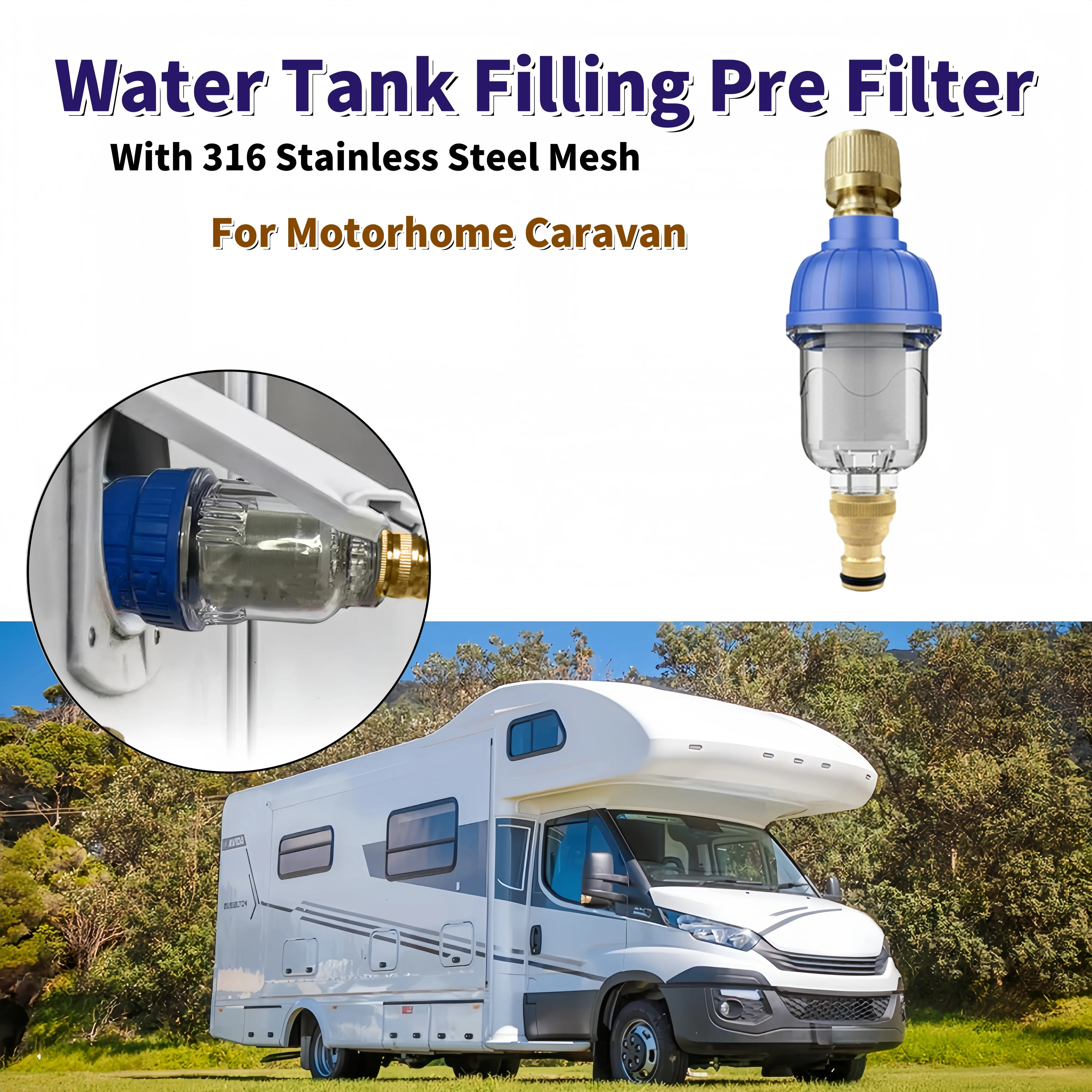 Caravan Water Tank Filter 316 Stainless Steel Mesh Pre-Filter Mortorhome Faucet Impurity Gravity Fill External Water Purifier
Caravan Water Tank Filter 316 Stainless Steel Mesh Pre-Filter Mortorhome Faucet Impurity Gravity Fill External Water Purifier