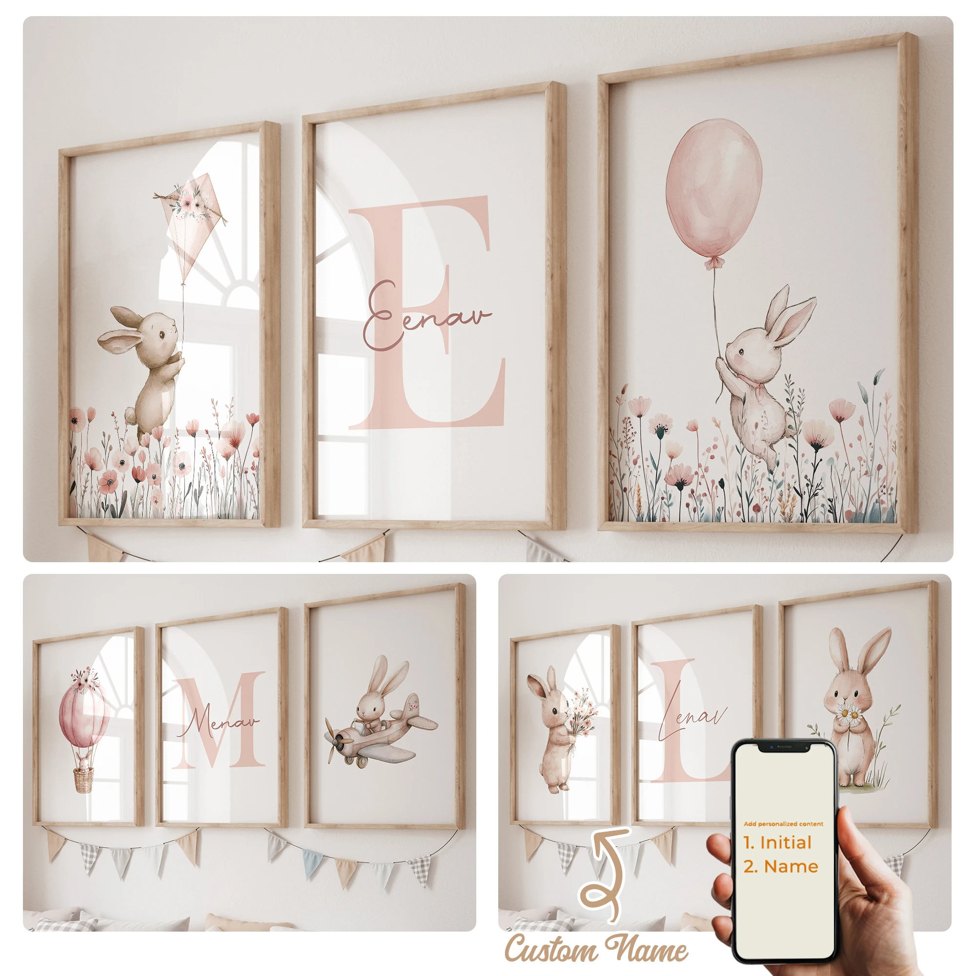 3pcs Custom Name Cartoon Pink Rabbit Hot Air Balloon Kite Wall Art Prints Canvas Painting Poster Picture For Kids Home Decor
3pcs Custom Name Cartoon Pink Rabbit Hot Air Balloon Kite Wall Art Prints Canvas Painting Poster Picture For Kids Home Decor