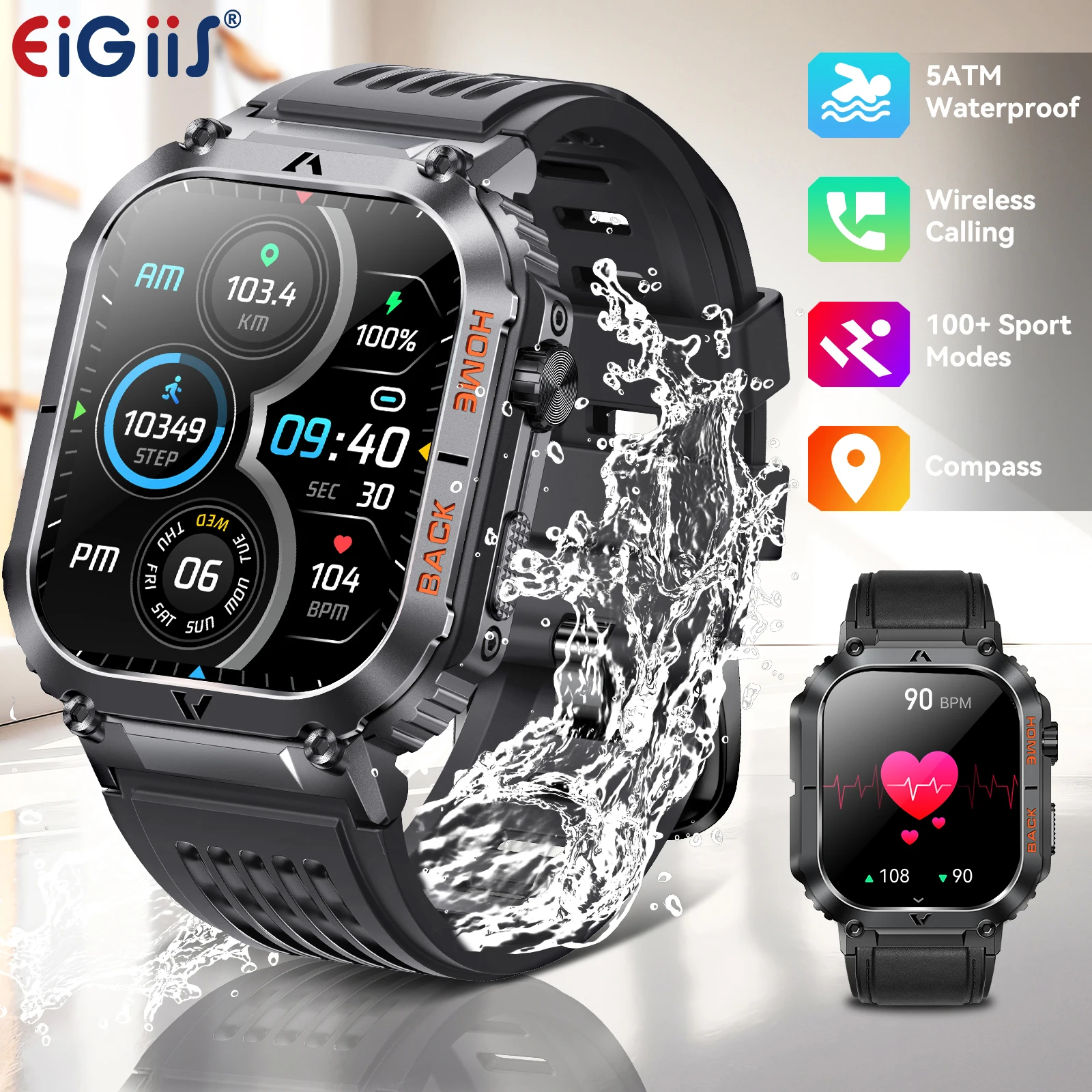 EIGIIS New Men Watch 5ATM Waterproof Heart Rate Blood Pressure Oximetry Monitor 2.02'' TFT HD With Compass 100+ Sports Mode EW5
EIGIIS New Men Watch 5ATM Waterproof Heart Rate Blood Pressure Oximetry Monitor 2.02'' TFT HD With Compass 100+ Sports Mode EW5