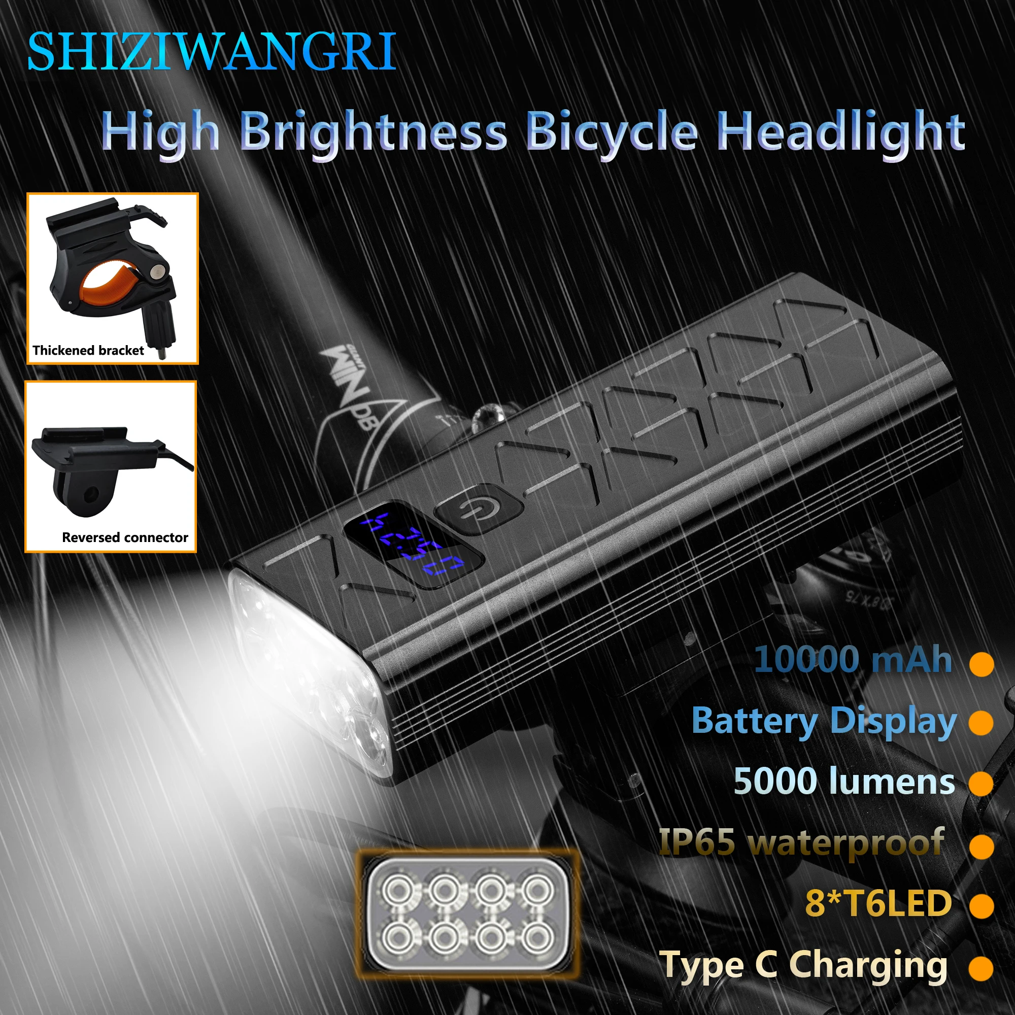 SHIZIWANGRI 5000LM Bicycle Headlight Rechargeable 10000mAh Bicycle Light Headlight With Battery Display Bike Accessories
SHIZIWANGRI 5000LM Bicycle Headlight Rechargeable 10000mAh Bicycle Light Headlight With Battery Display Bike Accessories