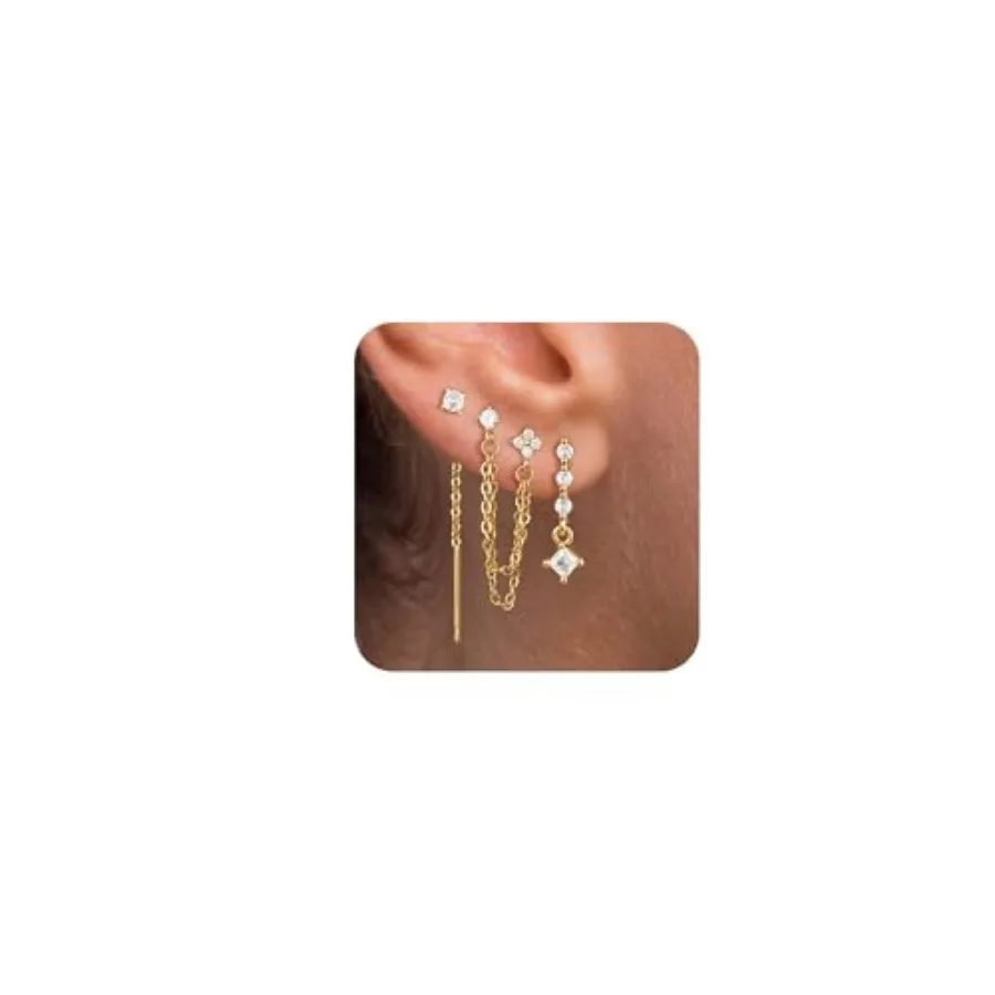 Dangle Earrings 3/4 Pairs Dainty 14K Gold Plated Earrings for Women Trendy Chain Earring Stacks Set Cubic Zirconia Drop Hoop St
Dangle Earrings 3/4 Pairs Dainty 14K Gold Plated Earrings for Women Trendy Chain Earring Stacks Set Cubic Zirconia Drop Hoop St