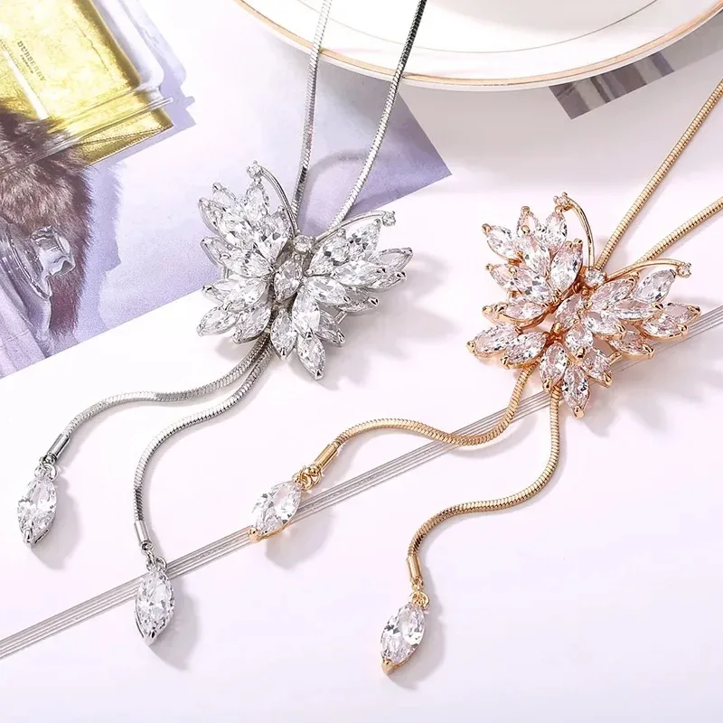 Autumn and winter crystal zircon butterfly long necklace adjustable fashionable and simple sweater chain
Autumn and winter crystal zircon butterfly long necklace adjustable fashionable and simple sweater chain