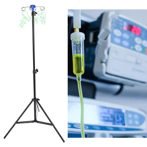 New Portable IV Pole Drip Bag Stand Height Adjustable Foldable Pole Stand 4 Hooks 3 Legs Aluminum Alloy for Hospitals Clinics