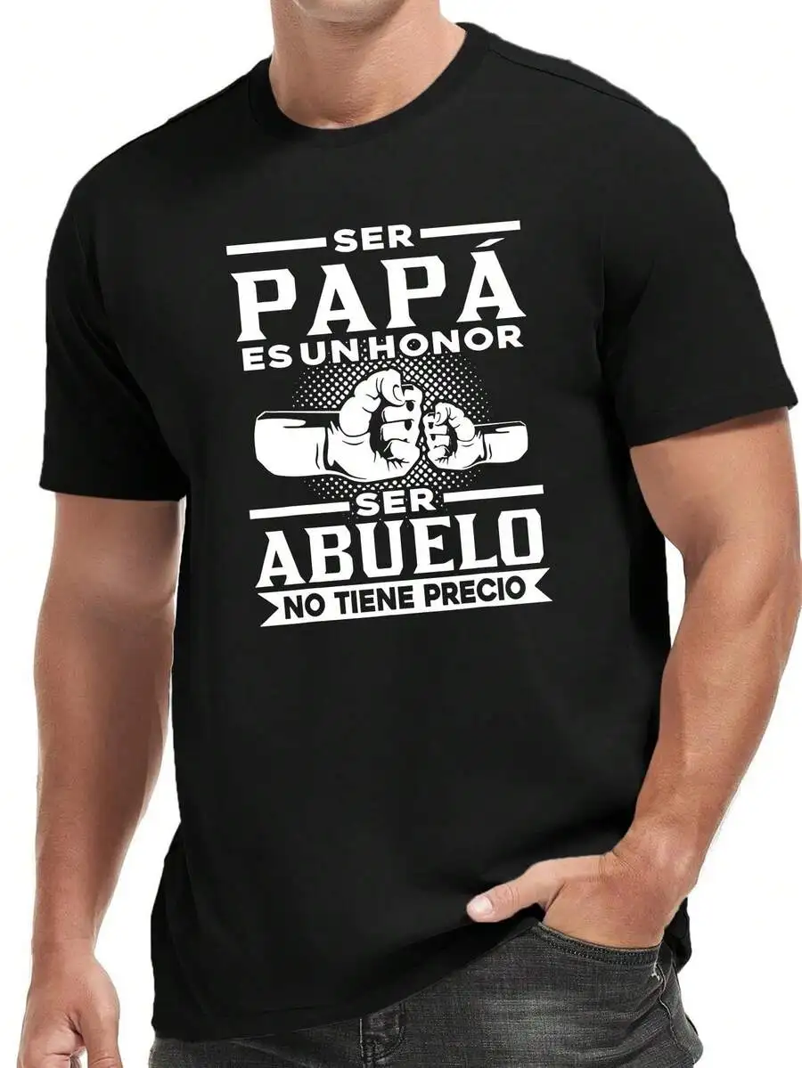 Mens Cotton Short Sleeve T-Shirt With Spanish Father Grandfather Print Casual Crew Neck Tee
Mens Cotton Short Sleeve T-Shirt With Spanish Father Grandfather Print Casual Crew Neck Tee