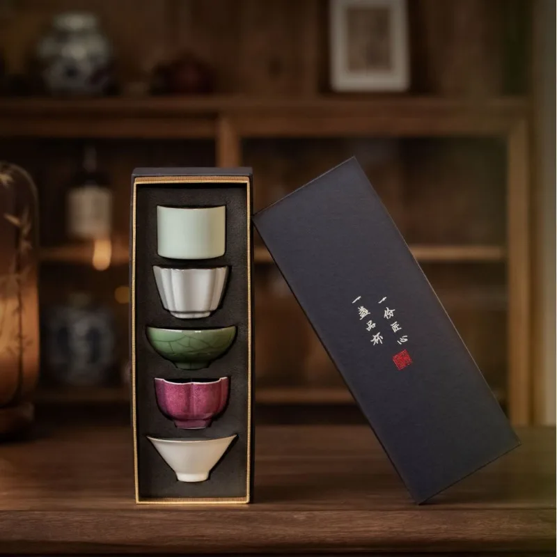 5 Famous Kilns Master Cup Tea Cup Set Kung Fu Tea Ware Tea Bowl Gift Box Home Ceramic Tea Tasting Cup Souvenir
5 Famous Kilns Master Cup Tea Cup Set Kung Fu Tea Ware Tea Bowl Gift Box Home Ceramic Tea Tasting Cup Souvenir