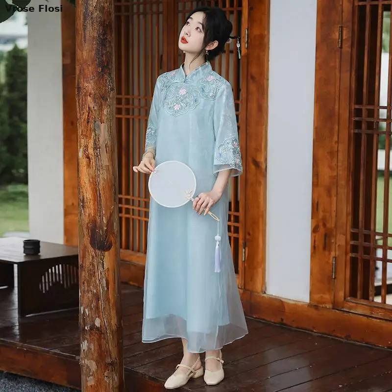2024 Chinese Vintage Dress Improved Cheongsam National Flower Embroidery Chiffon Qipao Oriental Banquet Evening Dress Vestido
2024 Chinese Vintage Dress Improved Cheongsam National Flower Embroidery Chiffon Qipao Oriental Banquet Evening Dress Vestido