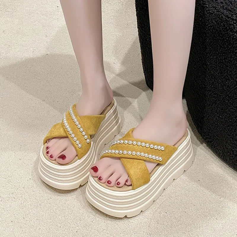 8CM Summer Casual High Platform Sandals Women Buckle Strap Slippers Thick Bottom Pearl Sandalias Woman Chunky Beach Shoes Mujer
8CM Summer Casual High Platform Sandals Women Buckle Strap Slippers Thick Bottom Pearl Sandalias Woman Chunky Beach Shoes Mujer