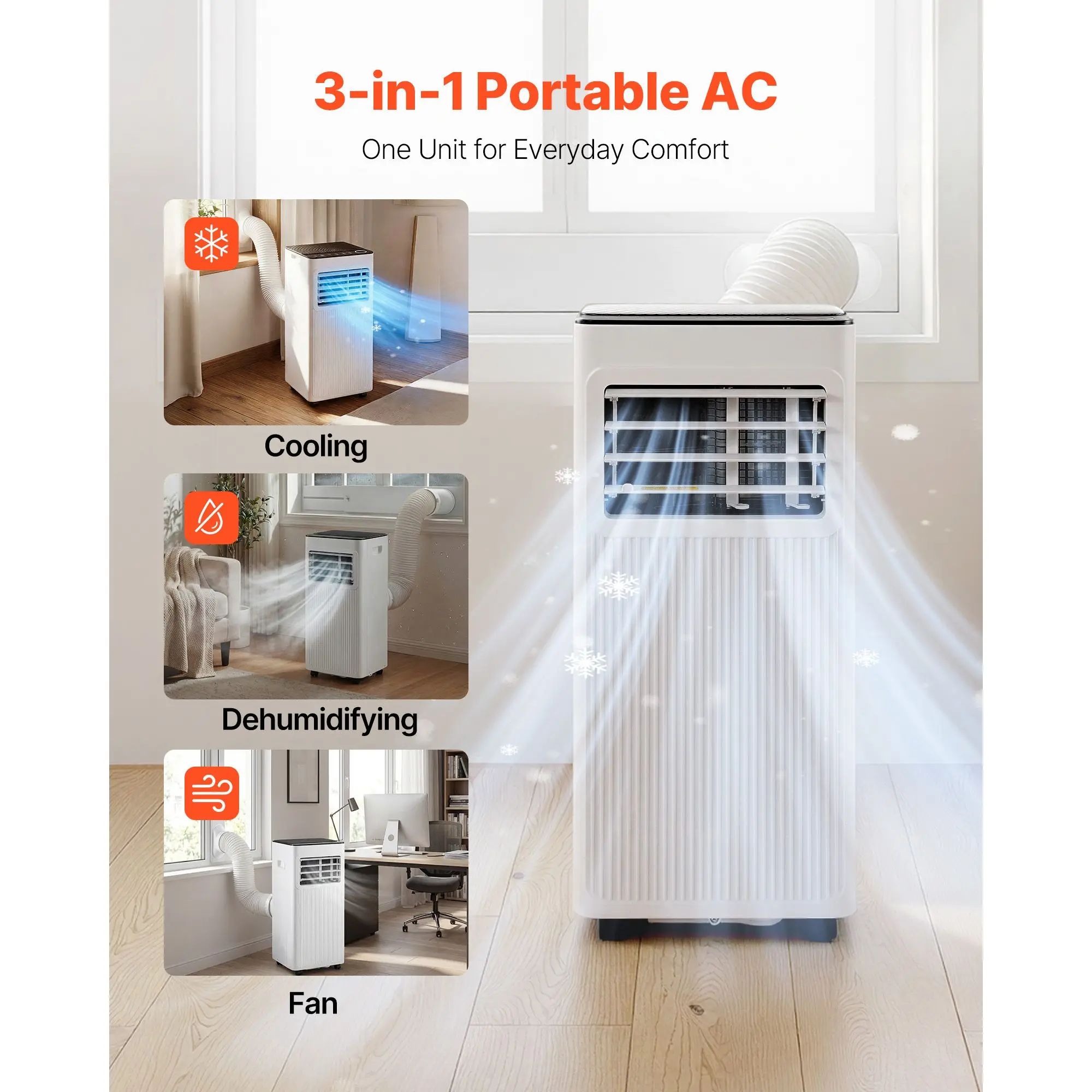Portable Air Conditioner, 8000 BTU ASHRAE (5000 BTU SACC) 3-in-1 Standing Cooling Ac Unit, with LED Touch Panel & Remote Control, 24h Timer, Cooling, Dehumidifier, Fan for Room Indoor, White
Portable Air Conditioner, 8000 BTU ASHRAE (5000 BTU SACC) 3-in-1 Standing Cooling Ac Unit, with LED Touch Panel & Remote Control, 24h Timer, Cooling, Dehumidifier, Fan for Room Indoor, White