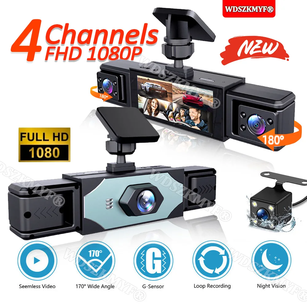 360° Car Dash Cam 4 Channels Video Recorder 1080P Car DVR 3/4 lens Front inside Rotatable and Rear View Night Vision Black Box
360° Car Dash Cam 4 Channels Video Recorder 1080P Car DVR 3/4 lens Front inside Rotatable and Rear View Night Vision Black Box