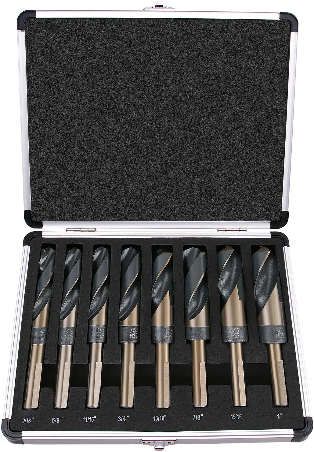 8-Piece 1/2" Reduced Shank Silver and Deming Drill Bit Set, M2 HSS, 135-Degree Split Point, SAE 9/16"-1" in Aluminum Case
8-Piece 1/2" Reduced Shank Silver and Deming Drill Bit Set, M2 HSS, 135-Degree Split Point, SAE 9/16"-1" in Aluminum Case