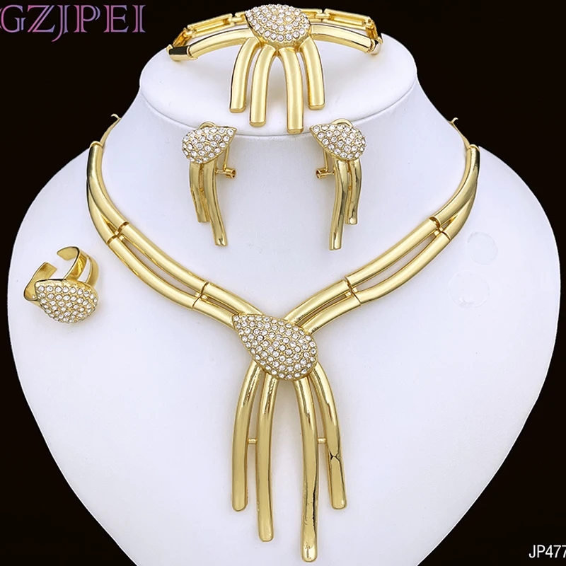 Unique Women Jewelry Set 18K Gold Plated Necklace Earring Bracelet Ring 4pcs Set Jewelry Wedding Party Accessories
Unique Women Jewelry Set 18K Gold Plated Necklace Earring Bracelet Ring 4pcs Set Jewelry Wedding Party Accessories