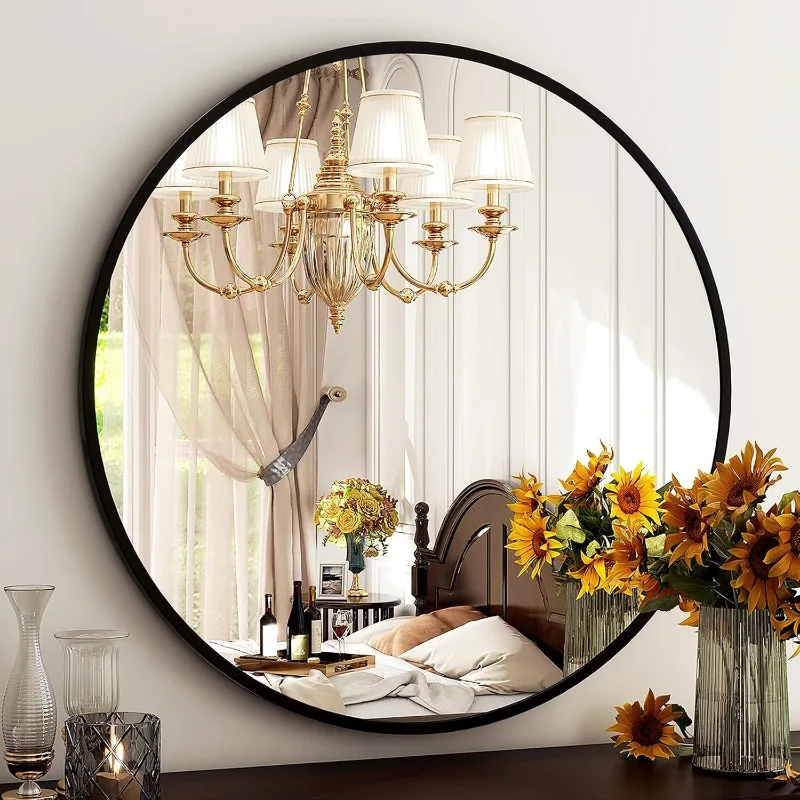 Round Mirror 23.6 Black Wall Mounted Circle Mirrors Vanity Mirror with Brushed Aluminum Alloy Frame Modern Decoration
Round Mirror 23.6 Black Wall Mounted Circle Mirrors Vanity Mirror with Brushed Aluminum Alloy Frame Modern Decoration