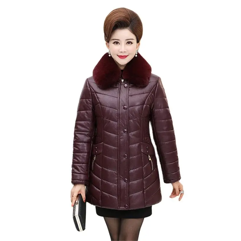 2022 New Middle aged Female Winter PU Leather Coat Thick Cotton Women's Parka Fur Collar Single Breaste Warm Down Cotton Jackets
2022 New Middle aged Female Winter PU Leather Coat Thick Cotton Women's Parka Fur Collar Single Breaste Warm Down Cotton Jackets