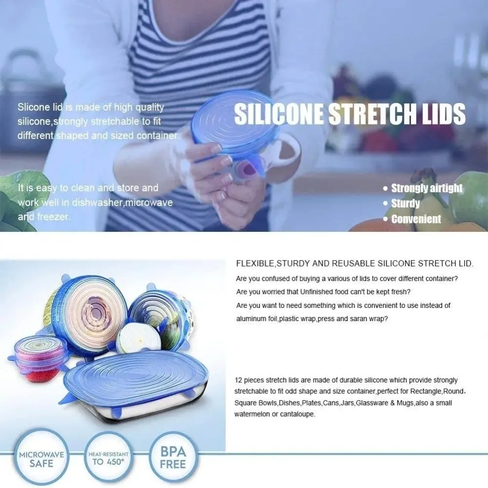 6PCS Useful Reusable Fresh-keeping Cover Non-slip Stretch Silicone Lids Kitchen Gadgets Microwave Lid
6PCS Useful Reusable Fresh-keeping Cover Non-slip Stretch Silicone Lids Kitchen Gadgets Microwave Lid