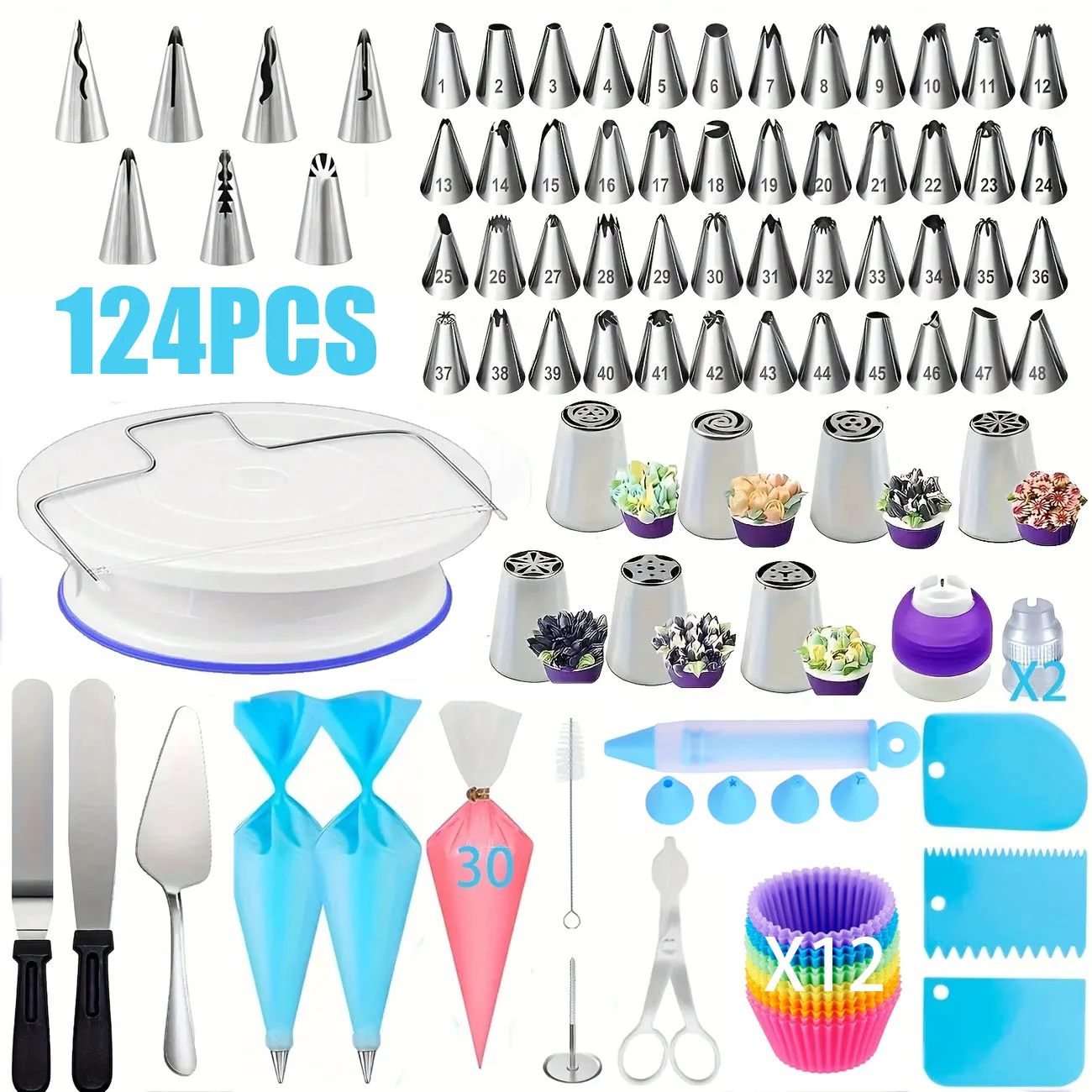 124PCS Ultimate Cake Decorating Kit with Turntable,Stainless Steel Nozzle and Fondant Tools -Perfect for DIY Cupcakes Baking Set
124PCS Ultimate Cake Decorating Kit with Turntable,Stainless Steel Nozzle and Fondant Tools -Perfect for DIY Cupcakes Baking Set