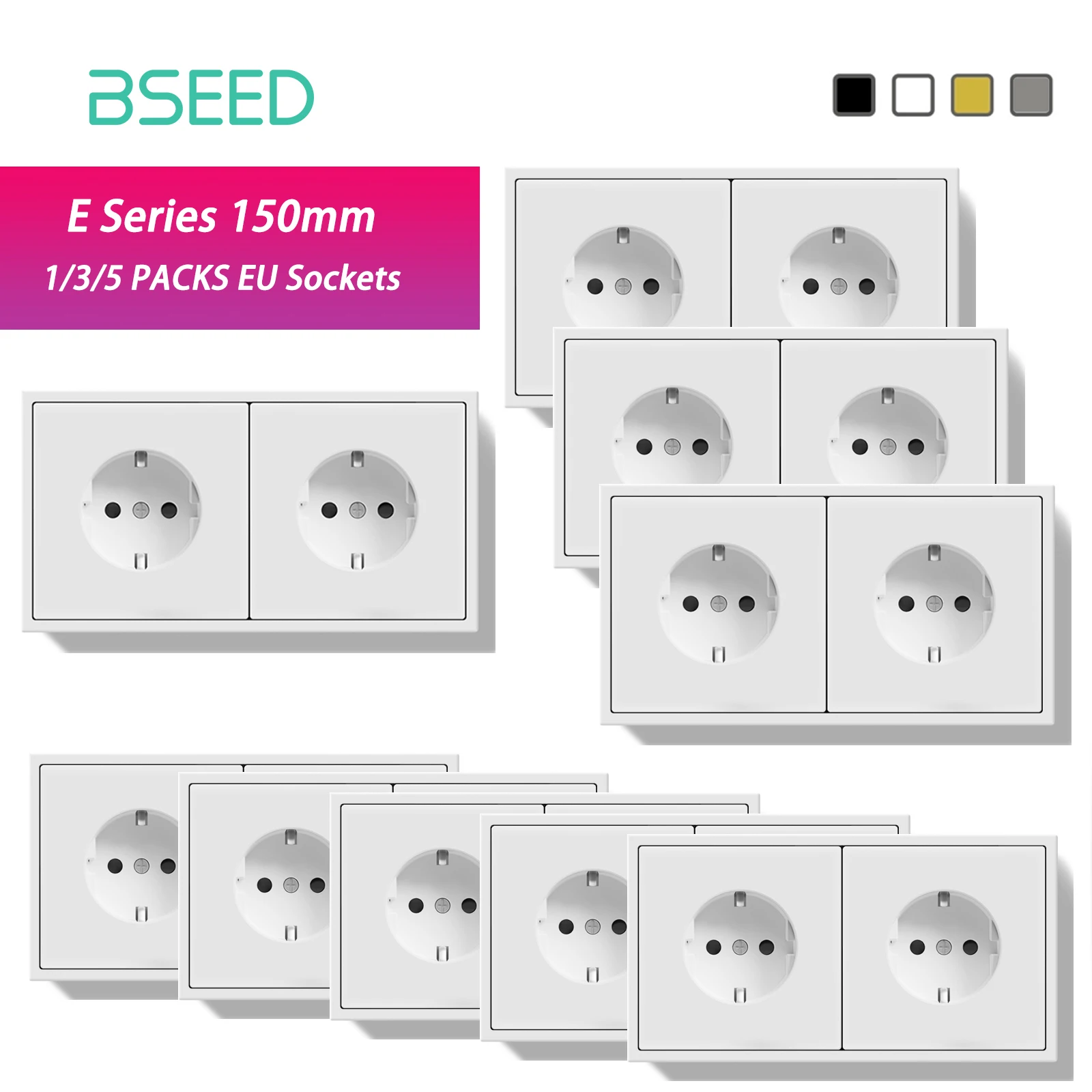 BSEED E Series 1/3/5 Pack Double Wall Sockets Electrical Power Outlets Bulk Set White Black Plastic Frame Kid Protection 16A
BSEED E Series 1/3/5 Pack Double Wall Sockets Electrical Power Outlets Bulk Set White Black Plastic Frame Kid Protection 16A