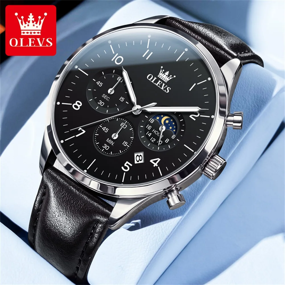 OLEVS 2882 Chronograph Man Watch Moon Phase Waterproof Auto Date Original Leather Strap Quartz Watch for Men Men's Sports Watch
OLEVS 2882 Chronograph Man Watch Moon Phase Waterproof Auto Date Original Leather Strap Quartz Watch for Men Men's Sports Watch