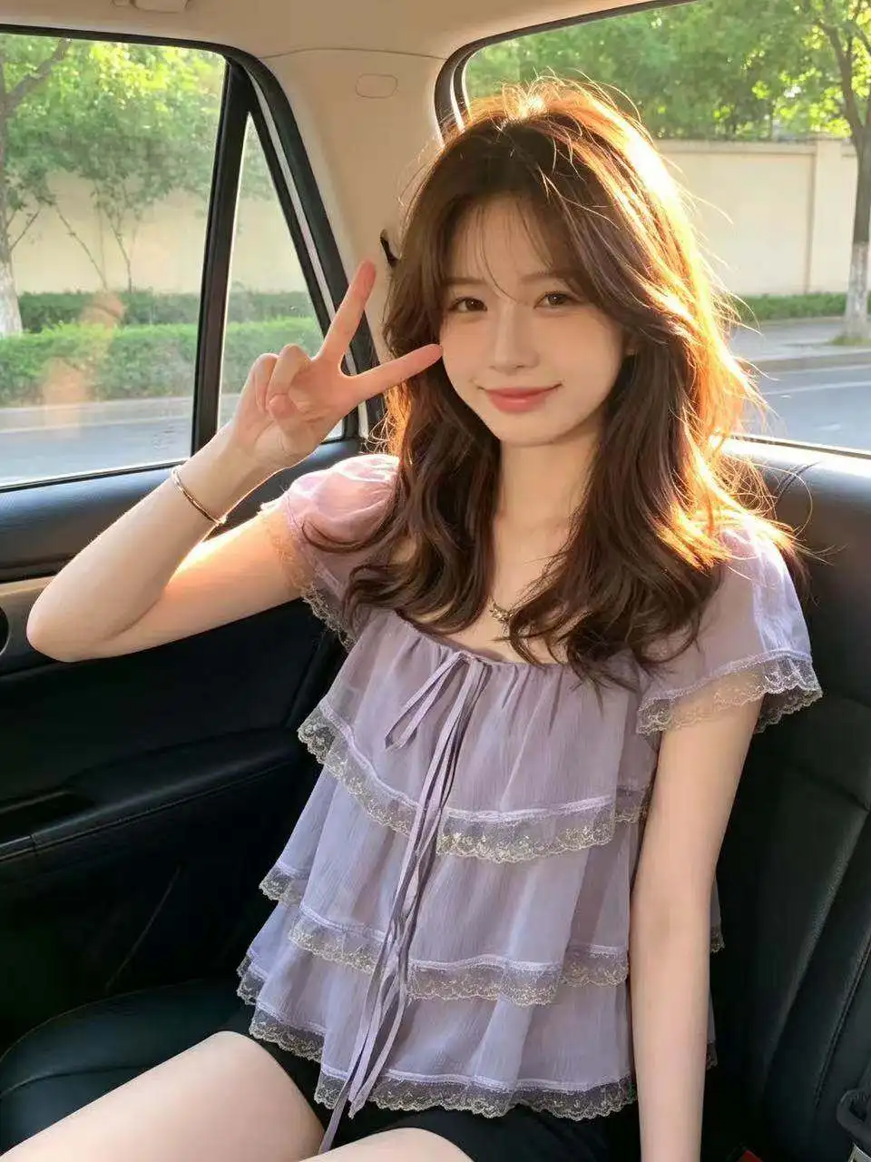 Retro Purple Lace Trim Short Sleeve Women's Shirt Summer Loose Slimming Top Casual Style Polyester Fabric round Neck Citywalk...
Retro Purple Lace Trim Short Sleeve Women's Shirt Summer Loose Slimming Top Casual Style Polyester Fabric round Neck Citywalk...