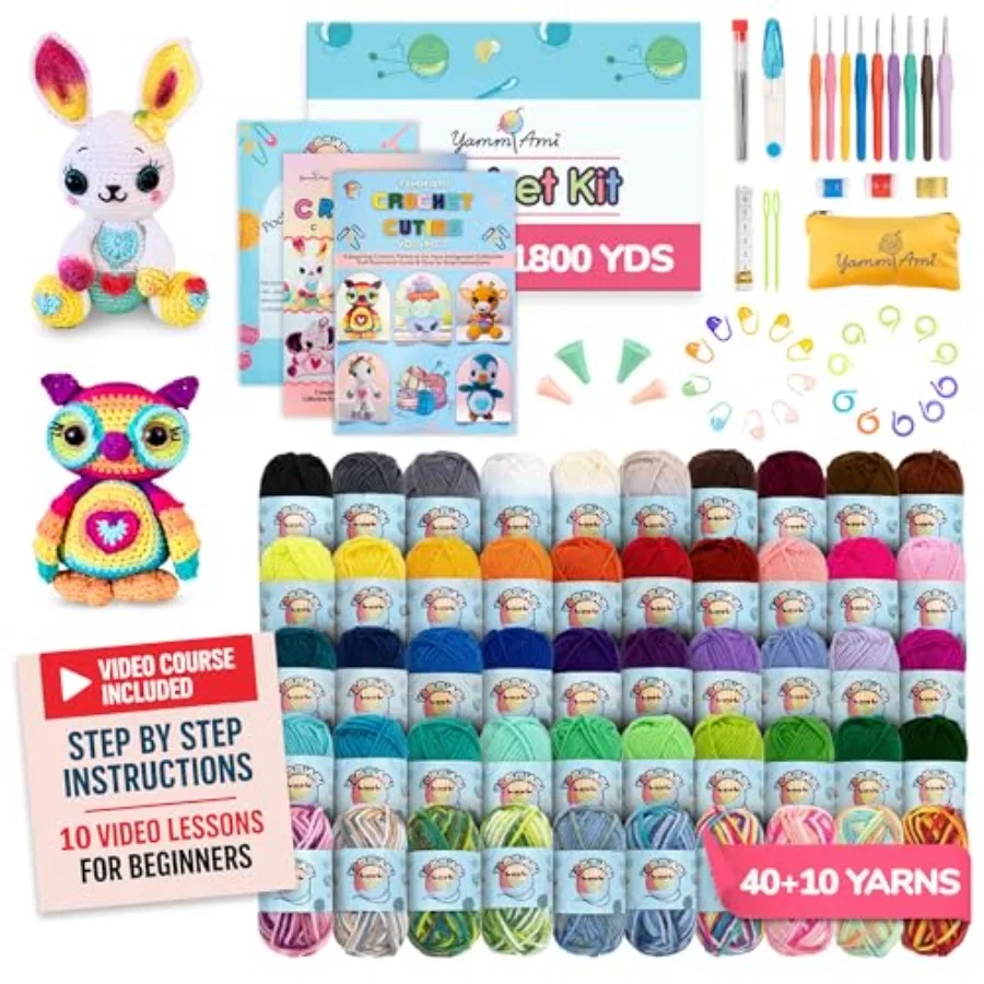 1800 Yards Beginner Crochet Kit for Adults 103-Piece Starter Set with 50 Skeins of Yarn Accessories and 10 Amigurumi E-Book Pat
1800 Yards Beginner Crochet Kit for Adults 103-Piece Starter Set with 50 Skeins of Yarn Accessories and 10 Amigurumi E-Book Pat