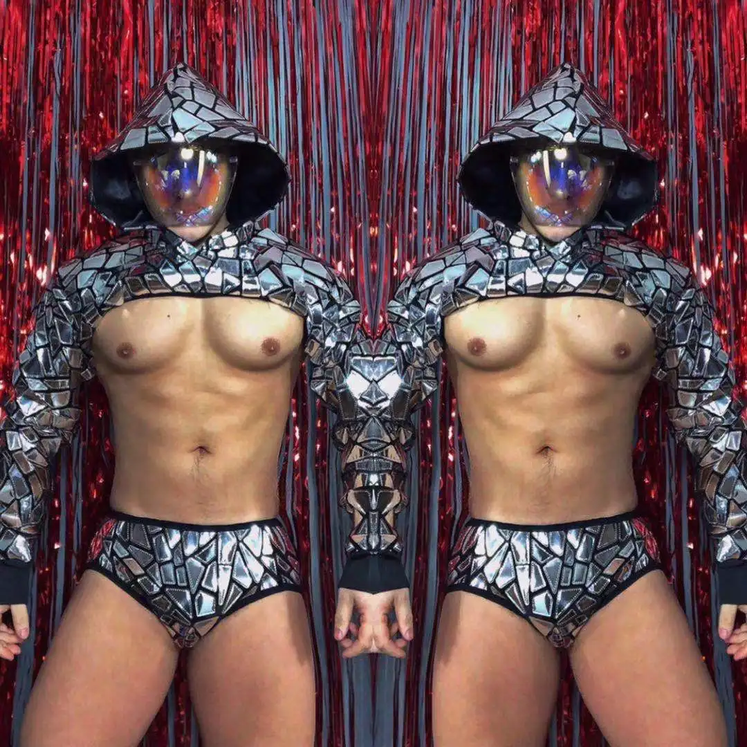 Bar Nightclub Men Dancer Pole Dancing Sexy Costume Silver Laser Sequins Hooded Tops Shorts Set Band Festival Rave Stage Outfit
Bar Nightclub Men Dancer Pole Dancing Sexy Costume Silver Laser Sequins Hooded Tops Shorts Set Band Festival Rave Stage Outfit