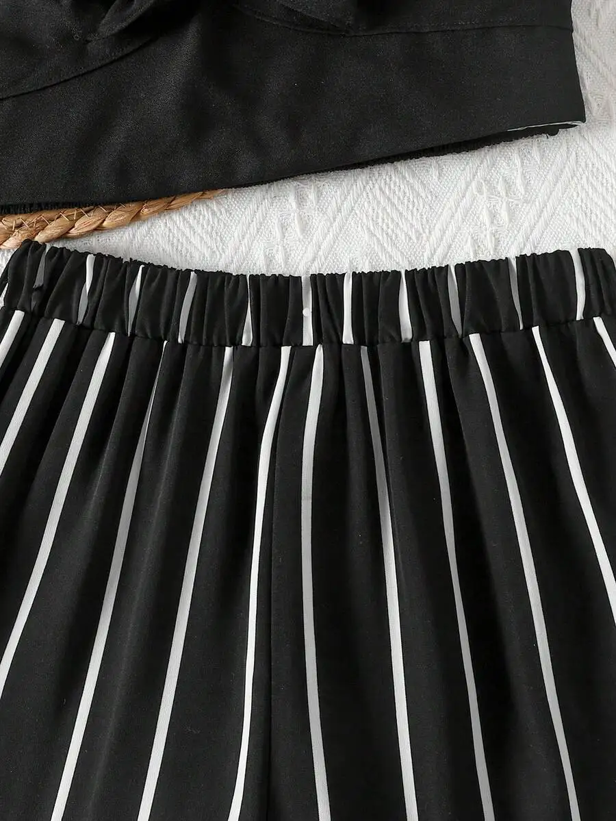Casual Woven Camisole Top With Bow Belt And Striped Shorts Set
Casual Woven Camisole Top With Bow Belt And Striped Shorts Set
