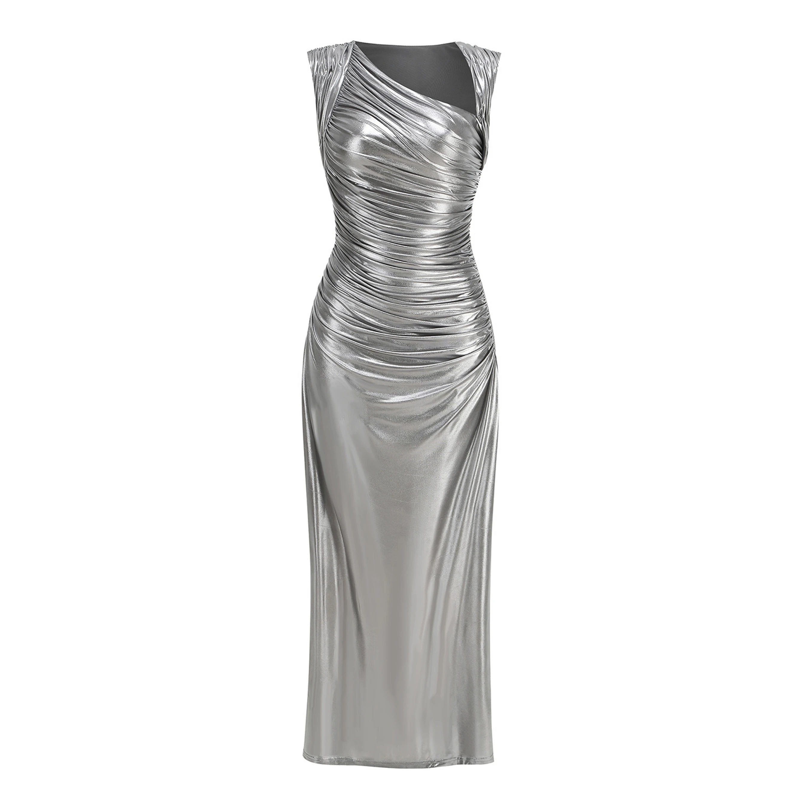 Micosoni European New Arrival Oblique Neck Side Zipper Slim Floor-Length Dress Women Sleeveless High Waist Pleated Fashion
Micosoni European New Arrival Oblique Neck Side Zipper Slim Floor-Length Dress Women Sleeveless High Waist Pleated Fashion