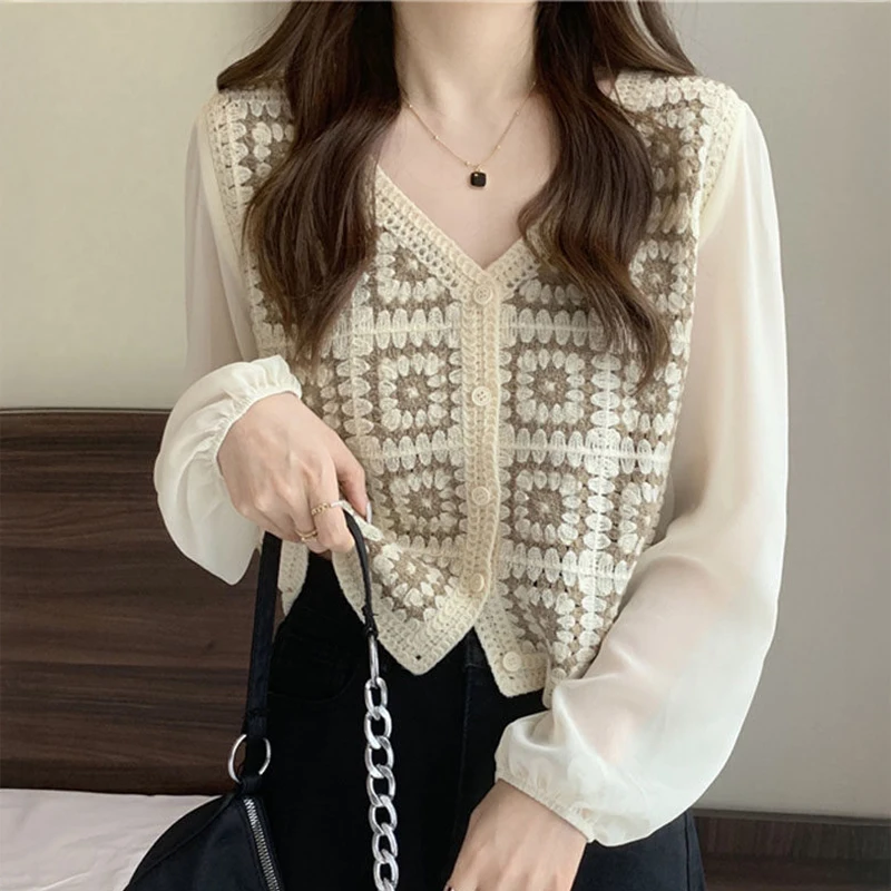Вязаный крючком топ-кардиган с рукавами из шифона и пуговицами спереди, в стиле фейрикор/коттеджкор, для женщин, весна-лето
Вязаный крючком топ-кардиган с рукавами из шифона и пуговицами спереди, в стиле фейрикор/коттеджкор, для женщин, весна-лето