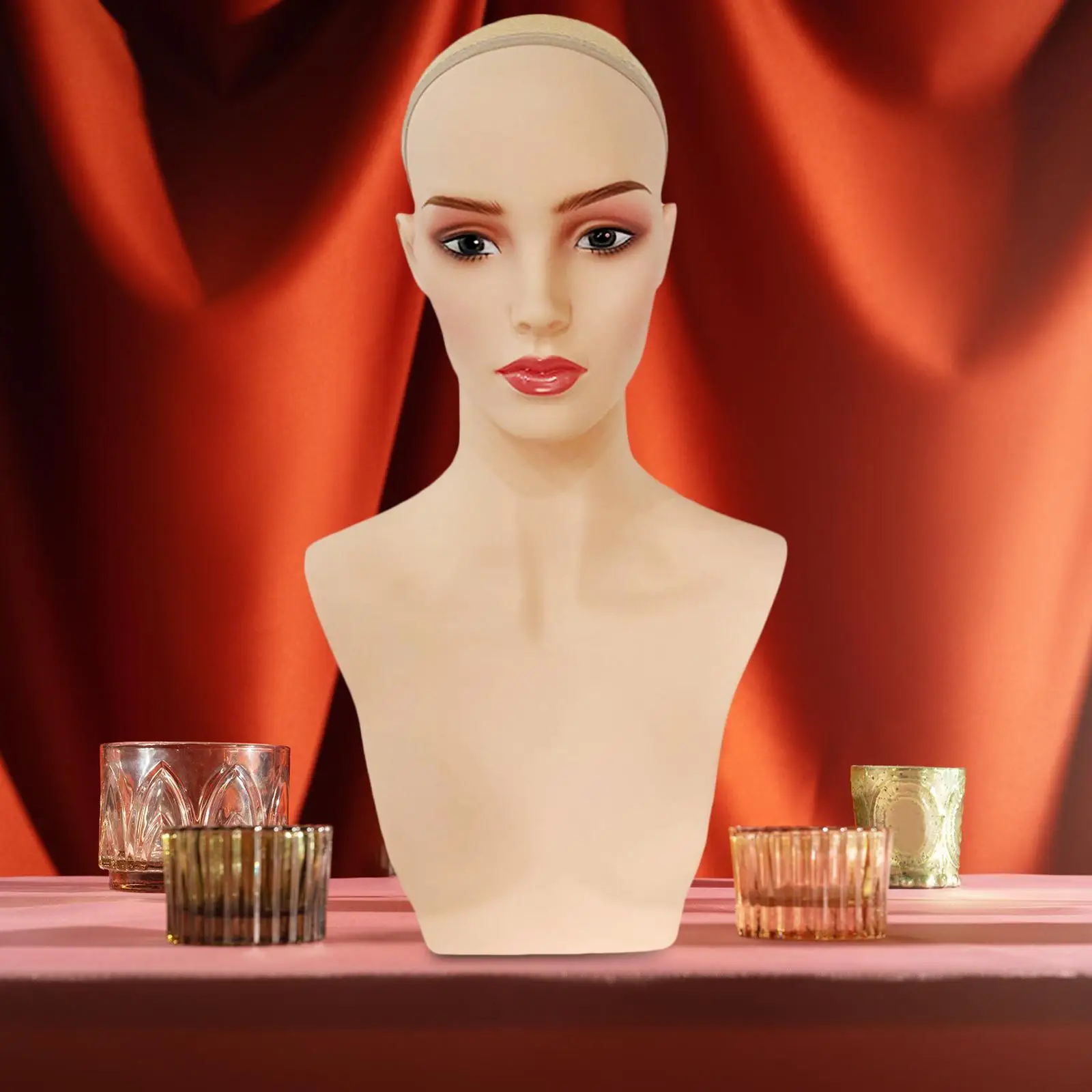 Female Mannequin Head Realistic Display Prop with Makeup Wig Head Wig Holder for Wig Necklace Scarves Necklace Earrings Showcase
Female Mannequin Head Realistic Display Prop with Makeup Wig Head Wig Holder for Wig Necklace Scarves Necklace Earrings Showcase
