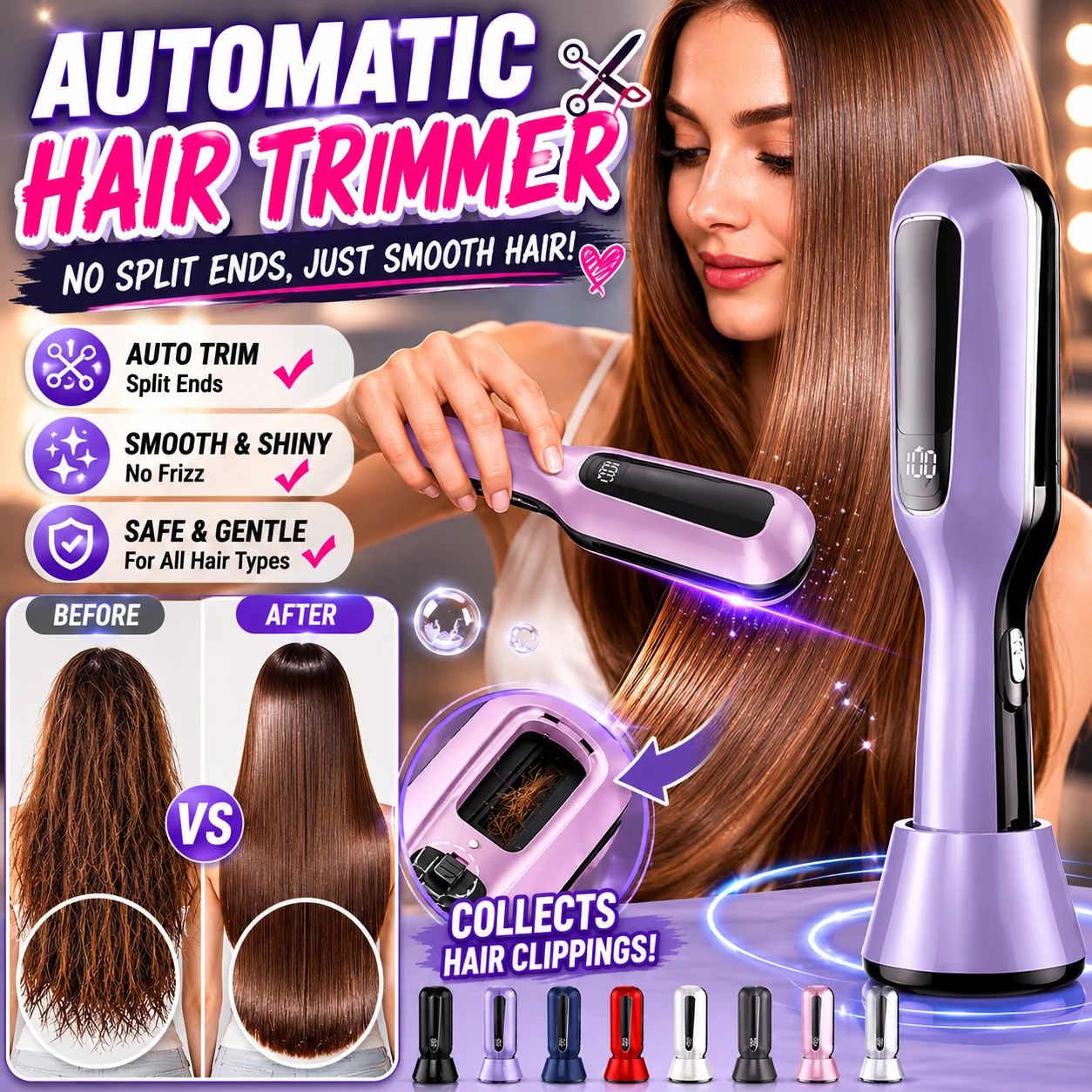 Electric Auto Split End Remover Hair Trimmer With Base Portable Damage Hair Cutting Machine Anti-Frizz Shiny Hair Repair Styling
Electric Auto Split End Remover Hair Trimmer With Base Portable Damage Hair Cutting Machine Anti-Frizz Shiny Hair Repair Styling