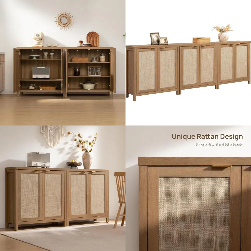 Rattan 3-Piece Storage Cabinet with Large Space for Kitchen, Living Room, Entryway in Oak Finish
Rattan 3-Piece Storage Cabinet with Large Space for Kitchen, Living Room, Entryway in Oak Finish