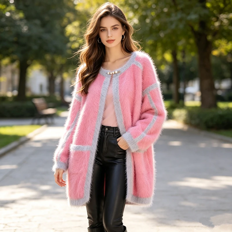 Women Mujer Fashion Pink Hairy Mink Cashmere Knitted Long Sleeves Colored Loose Medium Long Sweater Cardigans Coat Pull Tops
Women Mujer Fashion Pink Hairy Mink Cashmere Knitted Long Sleeves Colored Loose Medium Long Sweater Cardigans Coat Pull Tops