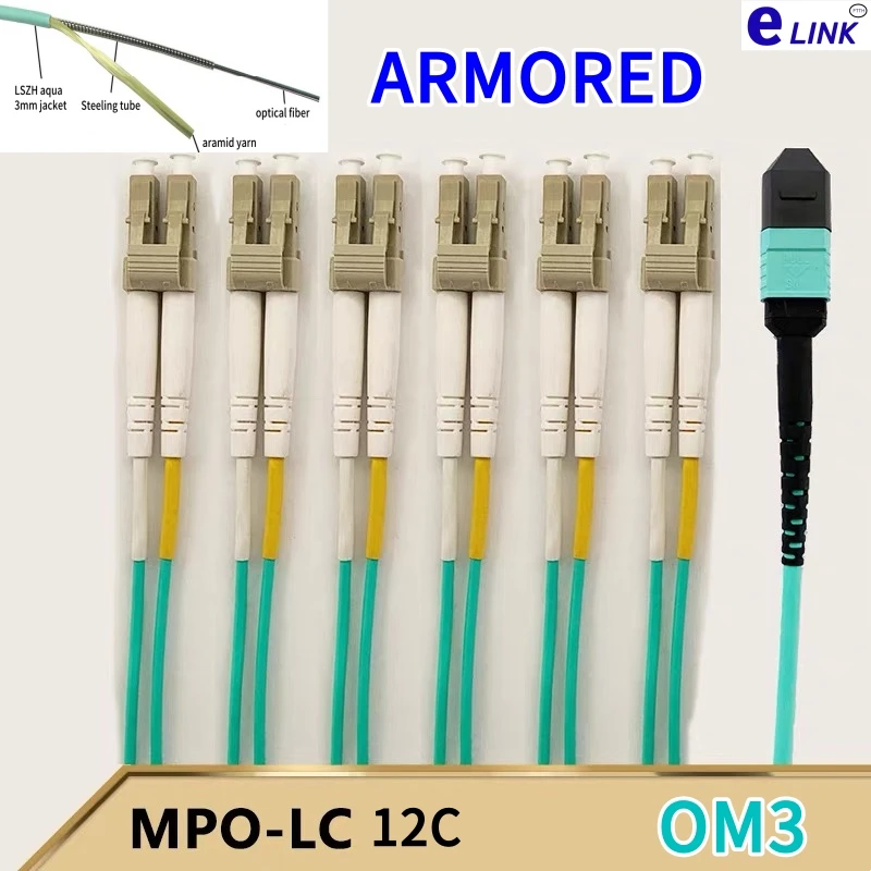 12 cores MPO-LC Armored fiber patchcord Type A B OM3 female male 1m-30m 0.5m 20m 5m 10m 12C MM 12 fiber optical jumper outdoor
12 cores MPO-LC Armored fiber patchcord Type A B OM3 female male 1m-30m 0.5m 20m 5m 10m 12C MM 12 fiber optical jumper outdoor