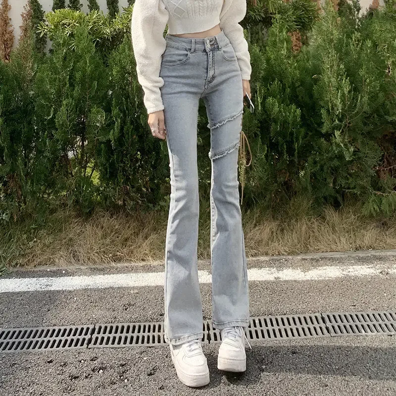 Spicy Girl with Unique and Niche Design Light Colored Strap Jeans Women's Stretch High Waist Slimming Effect Chic E9862 
Spicy Girl with Unique and Niche Design Light Colored Strap Jeans Women's Stretch High Waist Slimming Effect Chic E9862