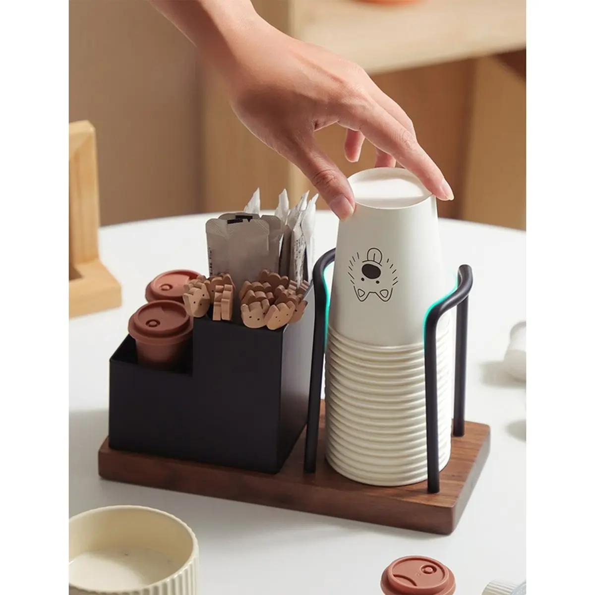 (LBER) Walnut Wood Disposable Paper Cup Holder for Home Kitchen Office Use Storage for Coffee Sugar Tea Bags Coffee Station
(LBER) Walnut Wood Disposable Paper Cup Holder for Home Kitchen Office Use Storage for Coffee Sugar Tea Bags Coffee Station